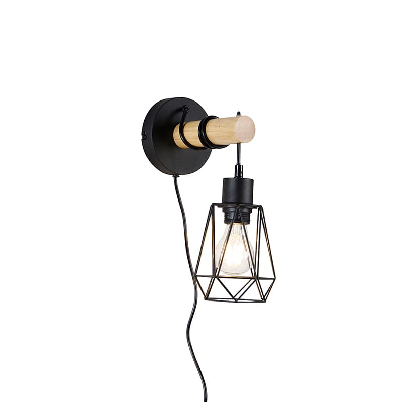 Rustikálna nástenná lampa čierna s drevom - Dami Frame 1
