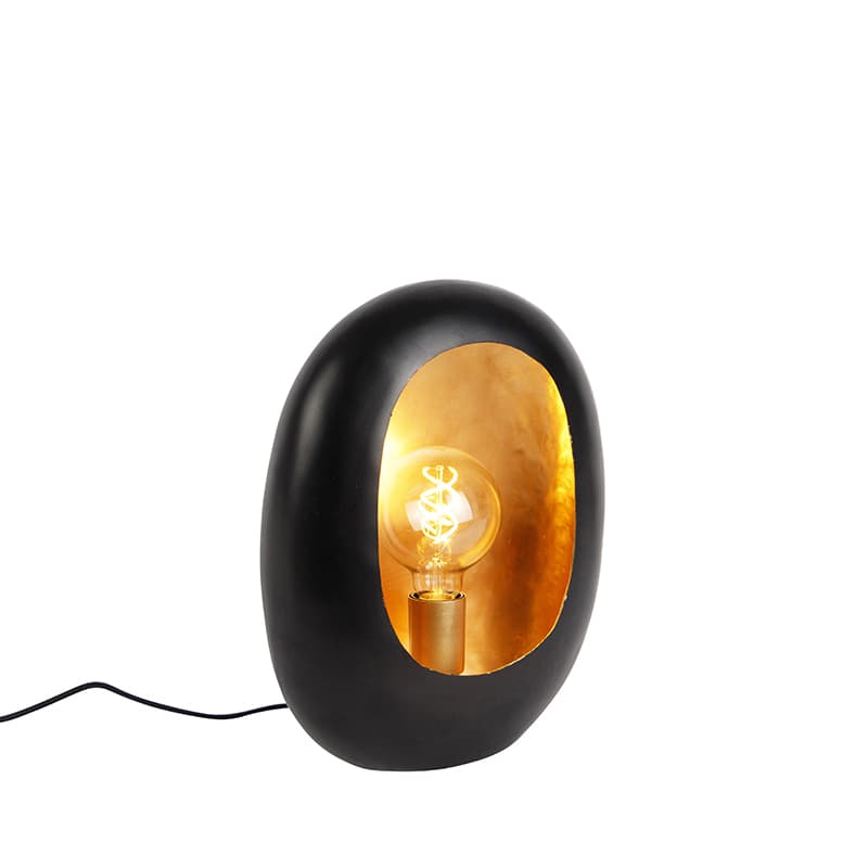 Dizajnová stolná lampa čierna so zlatým vnútrom 36 cm - Cova 1