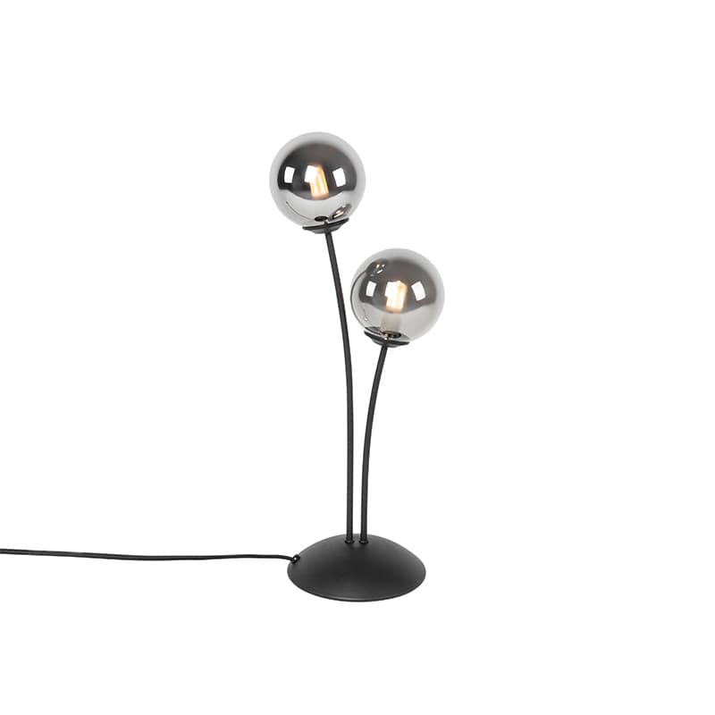 Moderná stolná lampa čierna 2-svetlá s dymovým sklom - Atény 1
