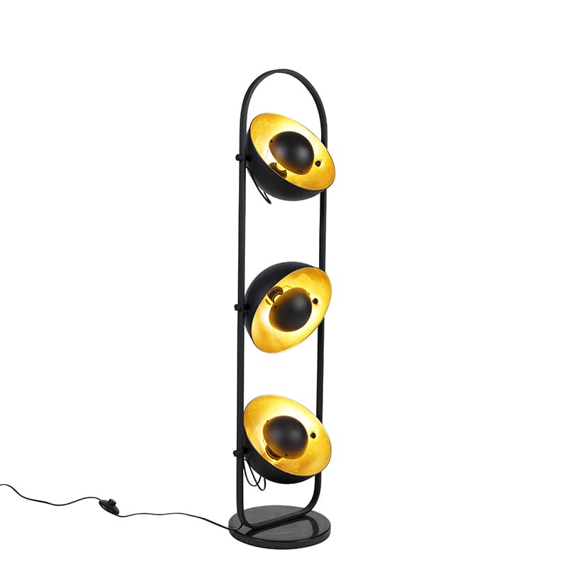 Priemyselná stojaca lampa čierna so zlatom 3-svetlo - Magnax