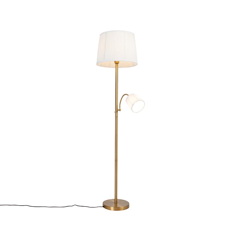 Klasická stojaca lampa bronzová látkové tienidlo biele s lampou na čítanie - Retro