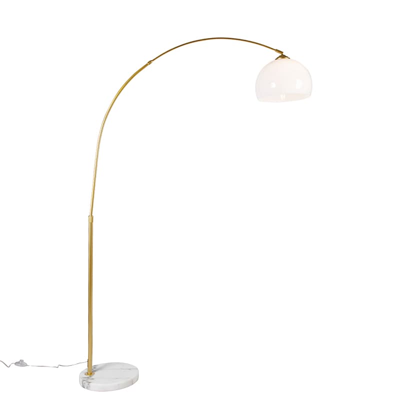 Moderná oblúková lampa mosadz s bielym tienidlom - Arc Basic 1