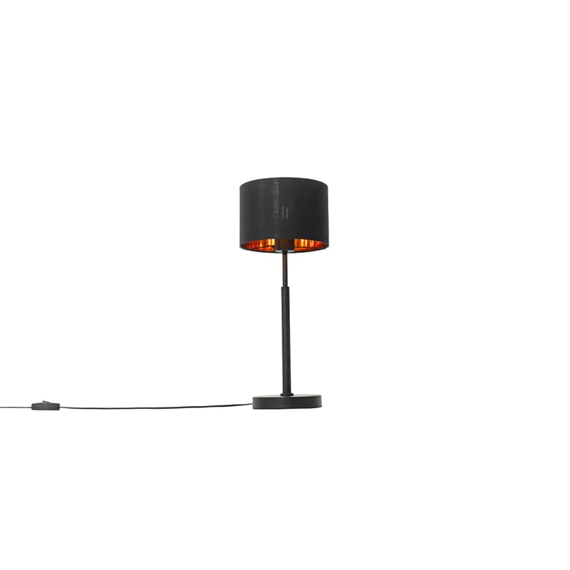 Moderná stolná lampa s textilným tienidlom čierna so zlatom - VT 1 1