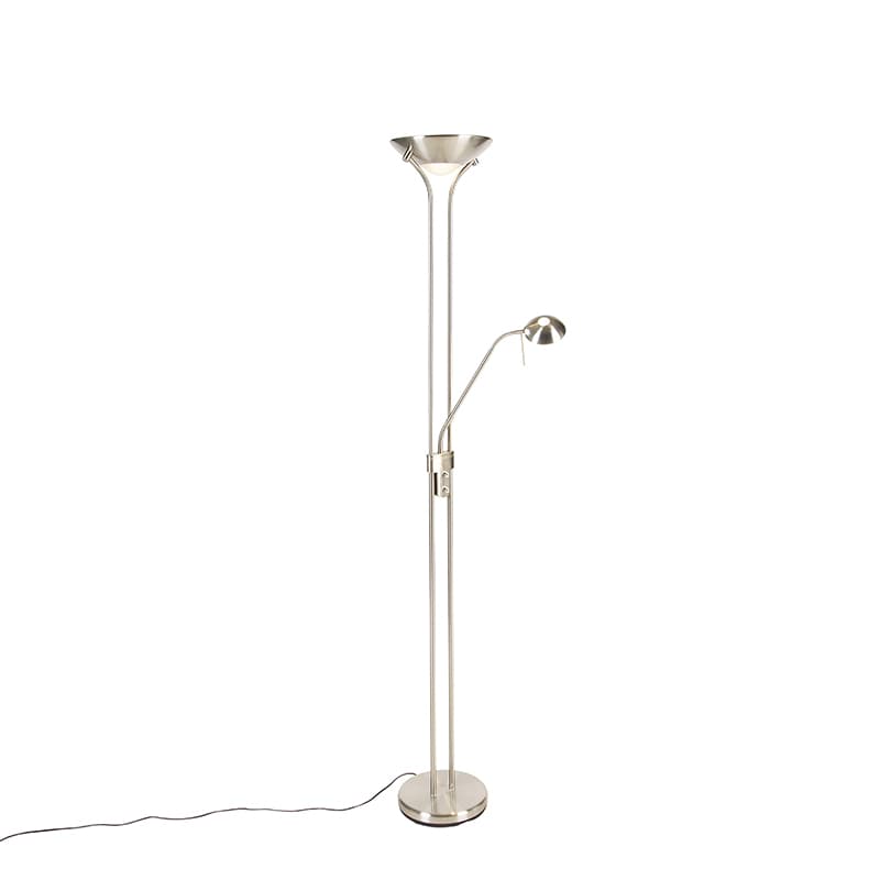 Oceľová stojaca lampa s lampou na čítanie vrátane stmievateľného LED v Kelvinoch - Diva 1