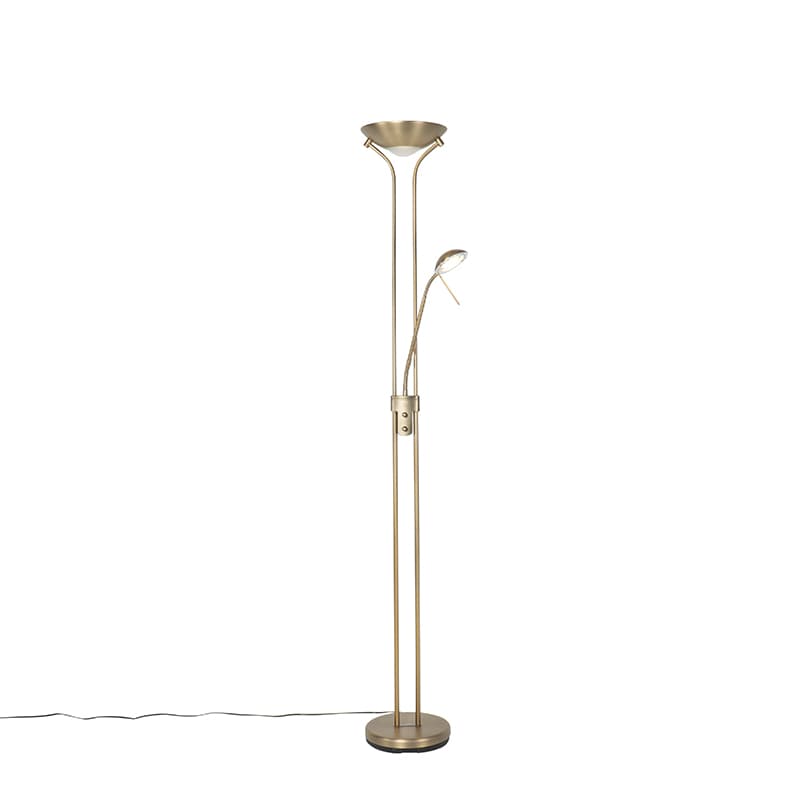 Moderná stojaca lampa bronzová s lampou na čítanie vrátane LED s tlmením na teplé - Diva