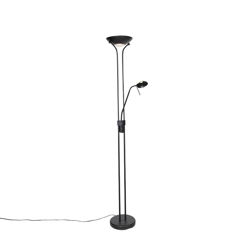 Moderná stojaca lampa čierna s lampou na čítanie vrátane LED s tlmením na teplé - Diva