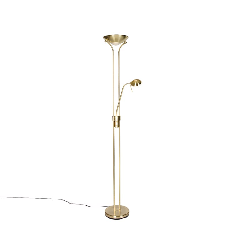 Moderná stojaca lampa mosadz s lampou na čítanie vrátane LED Dim to Warm - Diva