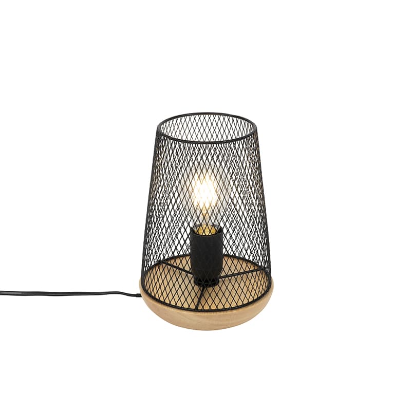 Dizajnová stolná lampa čierna s drevom - Bosk 1