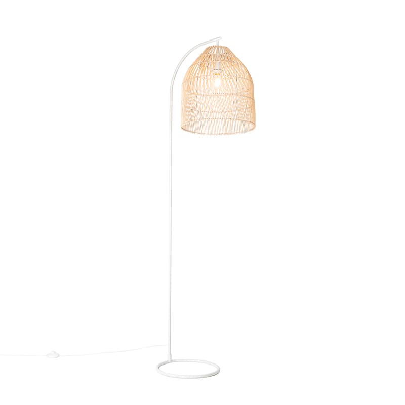 Vidiecka stojaca lampa biela s ratanom - Sam 1