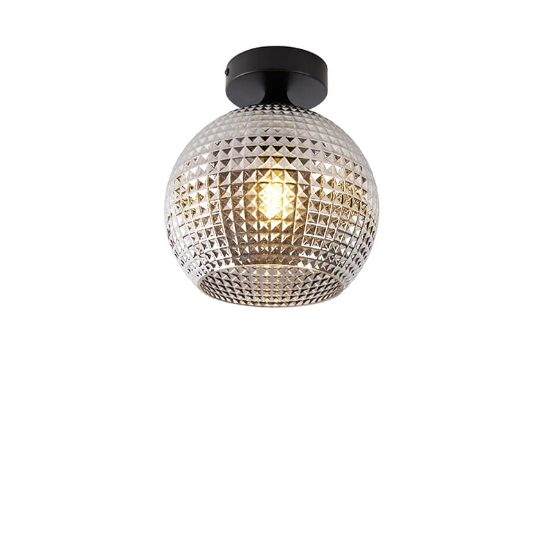 Stropné svietidlo v štýle Art Deco čierne s dymovým sklom - Sphere