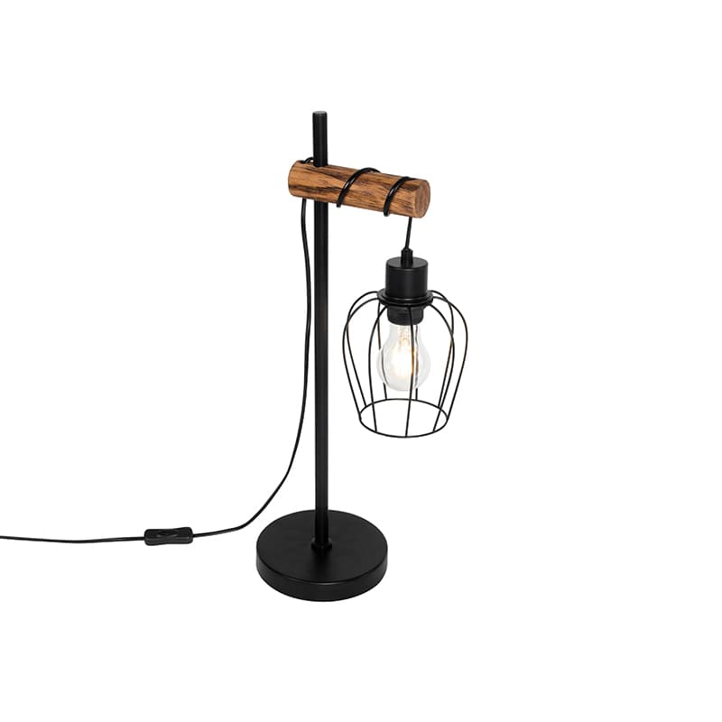 Rustikálna stolná lampa čierna s drevom - Stronk 1