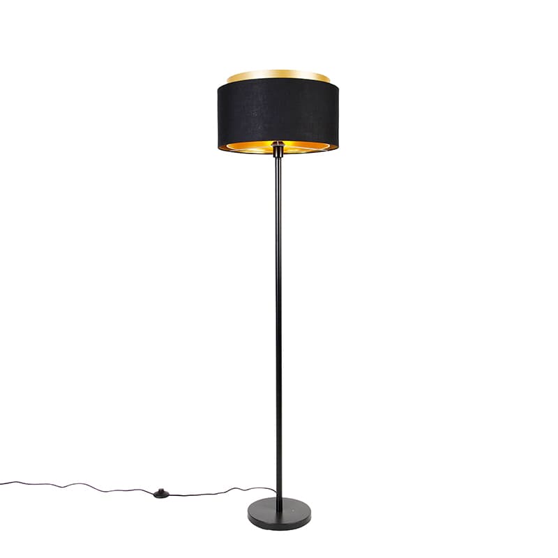 Moderná stojaca lampa čierna s tienidlom čiernym so zlatom - Simplo