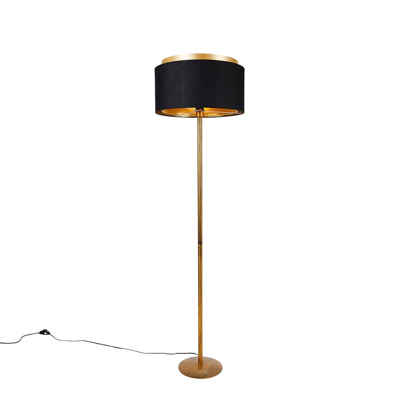 Moderná stojaca lampa zlatá s tienidlom čiernym so zlatom - Simplo