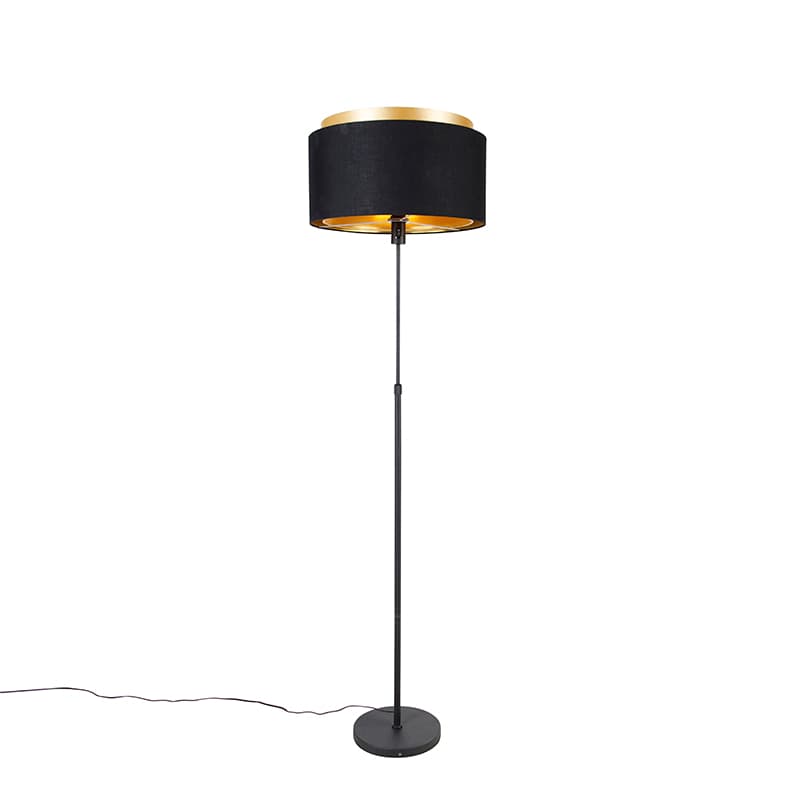 Moderná stojaca lampa čierna so zlatým dvojvrstvovým tienidlom - Parte 1