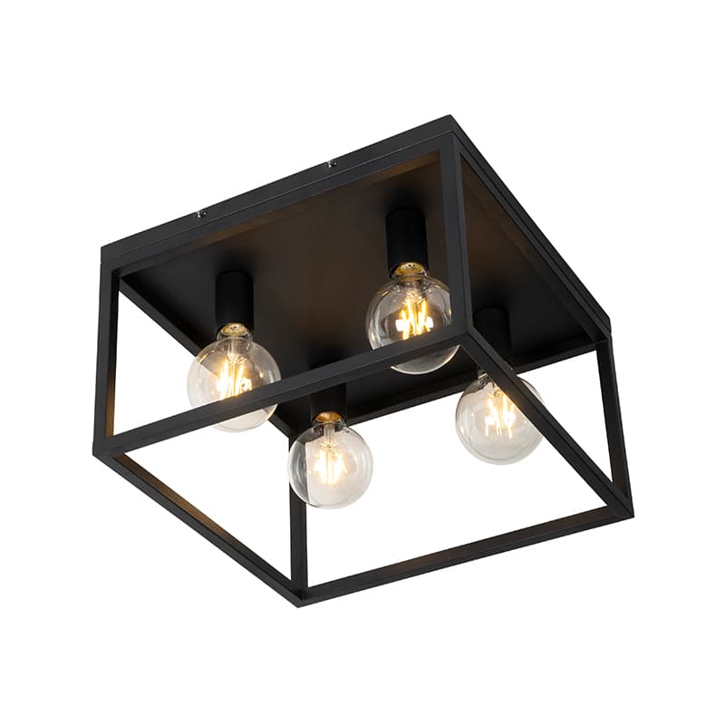 Priemyselné stropné svietidlo čierne 40 cm 4-svetlo - Cage 1
