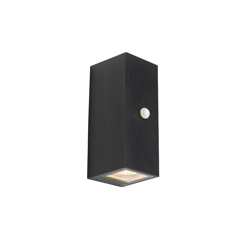 Nástenná lampa čierna 2 svetlá IP44 s pohybovým senzorom - Baleno