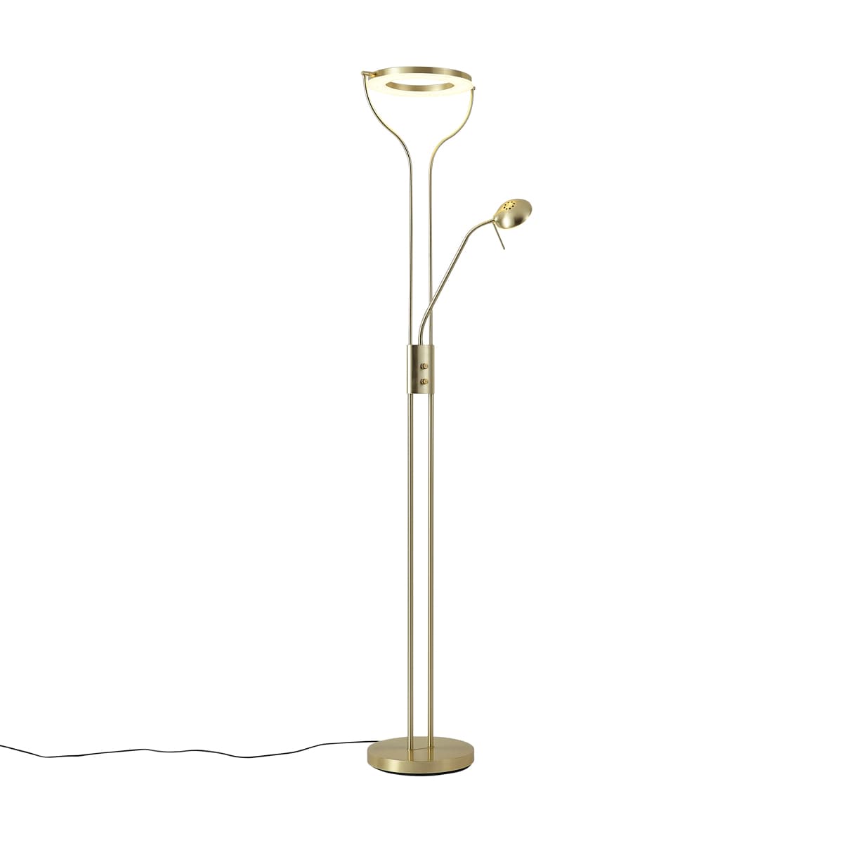 Moderná stojaca lampa zlatá s ramenom na čítanie vrátane LED a stmievača - Divo 1