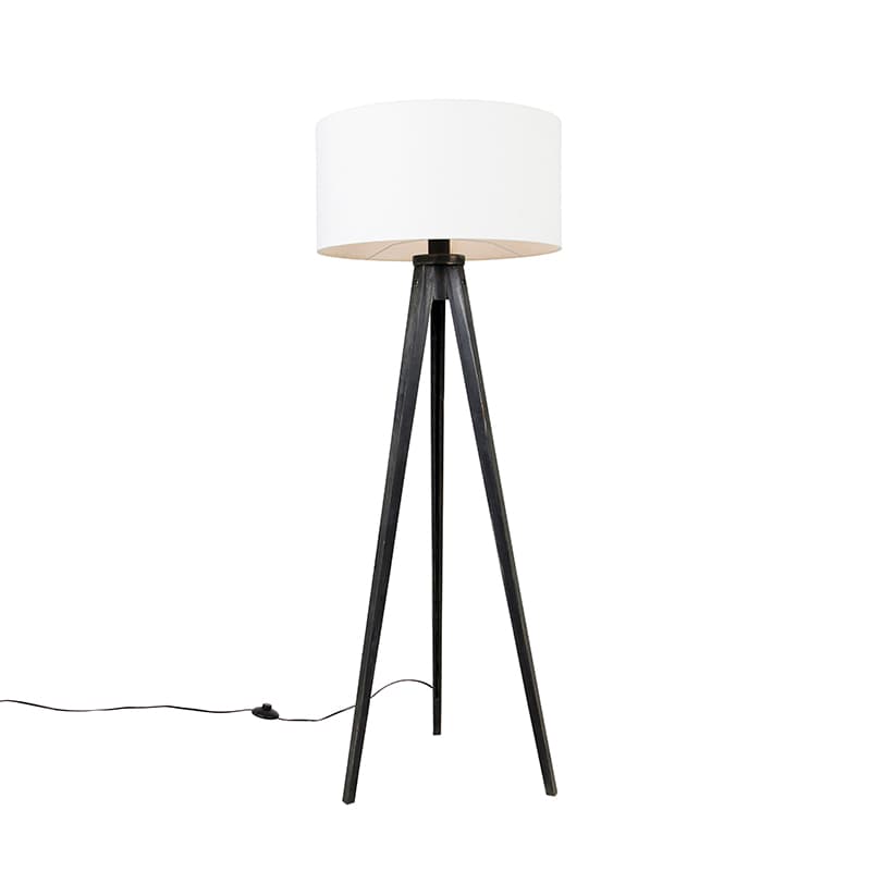 Stojaca lampa trojnožka čierna s tienidlom bielym 50 cm - Tripod Classic