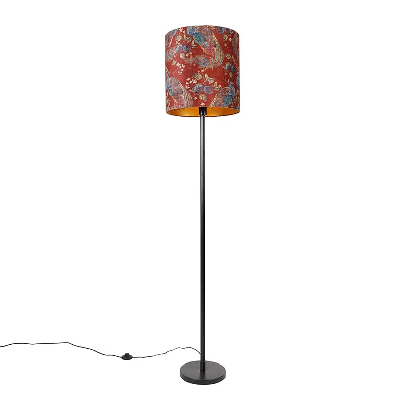 Stojaca lampa čierna tienidlo páv dizajn červený 40 cm - Simplo
