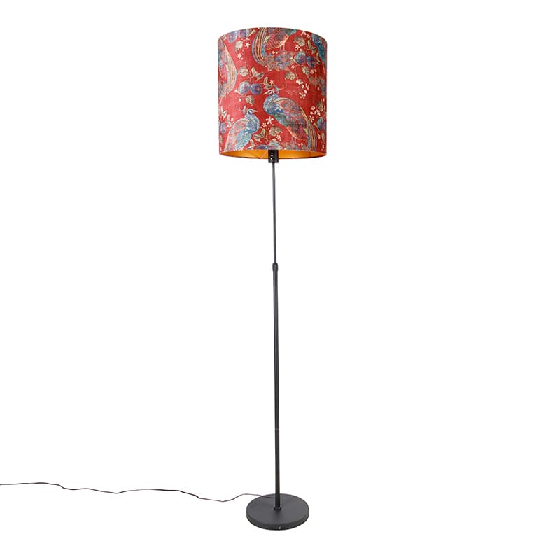 Stojaca lampa čierna tienidlo s motívom páva červené 40 cm - Parte