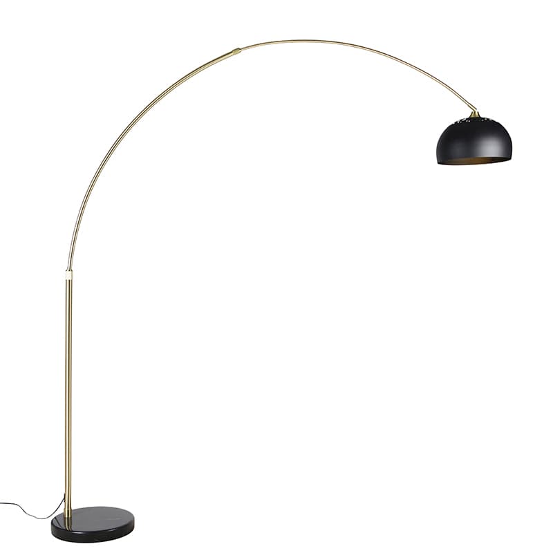 Moderná oblúková stojaca lampa mosadz s mramorovým podstavcom a čiernym tienidlom 32,5 cm - XXL 1