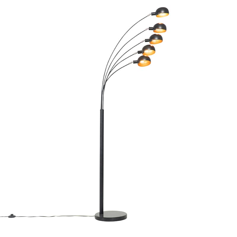 Dizajnová stojaca lampa čierna so zlatom 5-svetlo - Sixties Marmo 1