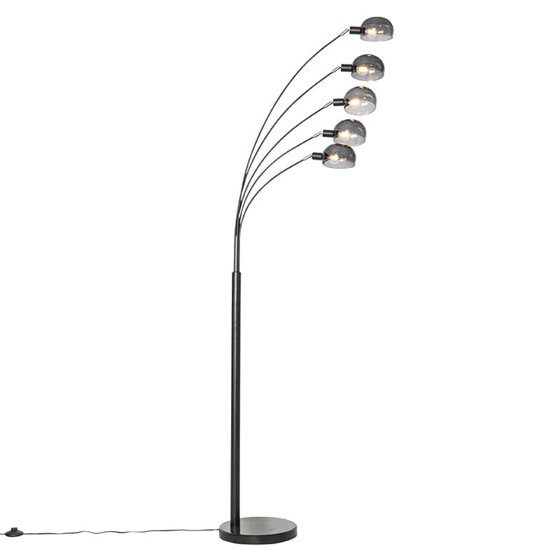 Dizajnová stojaca lampa čierna s dymovým sklom 5-svetlo - Sixties Marmo 1