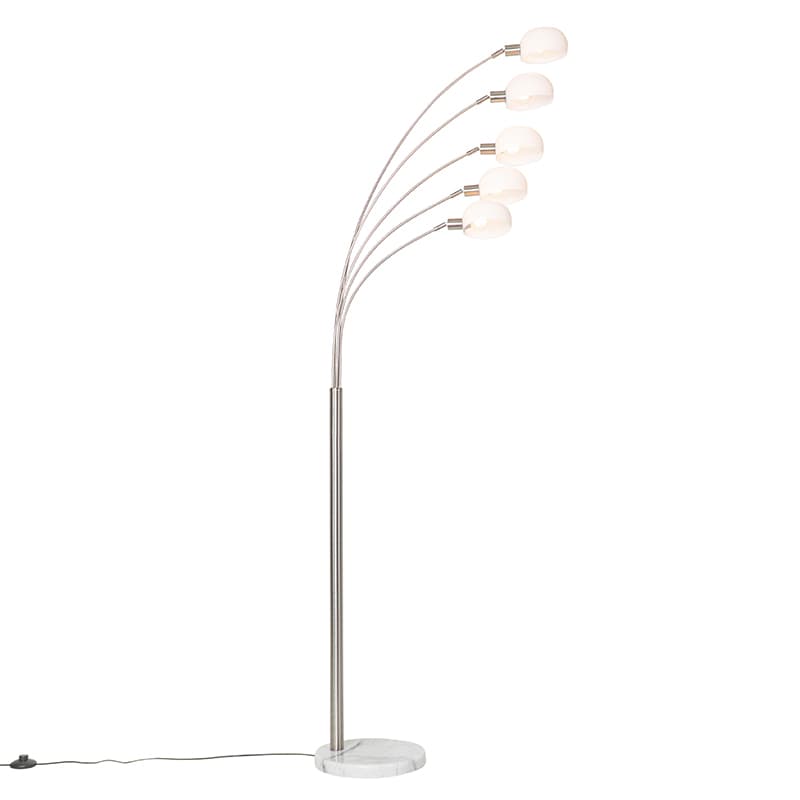 Dizajnová stojaca lampa oceľ s opálovým sklom 5-svetlo - Sixties Marmo 1