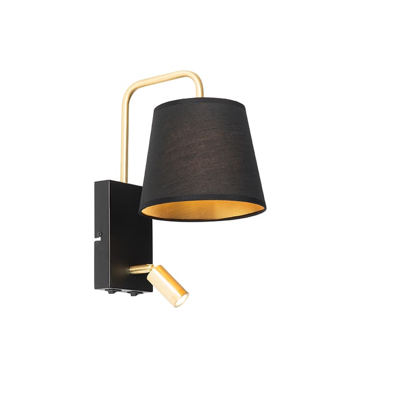 Moderná nástenná lampa čierna a zlatá s lampou na čítanie - Renier