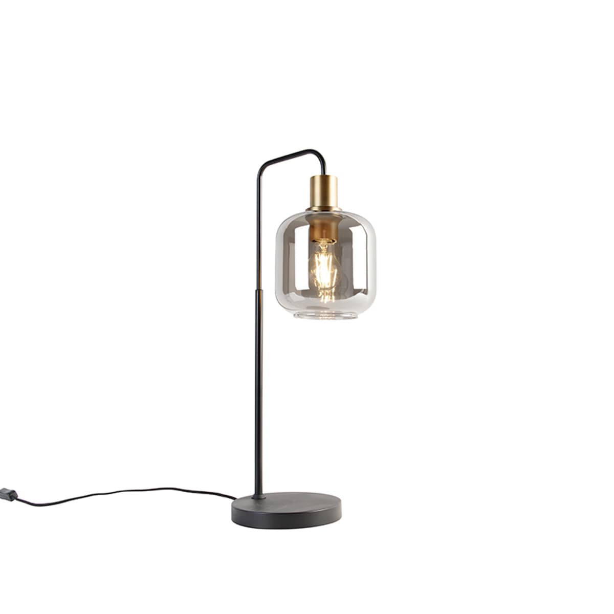 Dizajnová stolná lampa čierna so zlatom a dymovým sklom - Zuzanna 1
