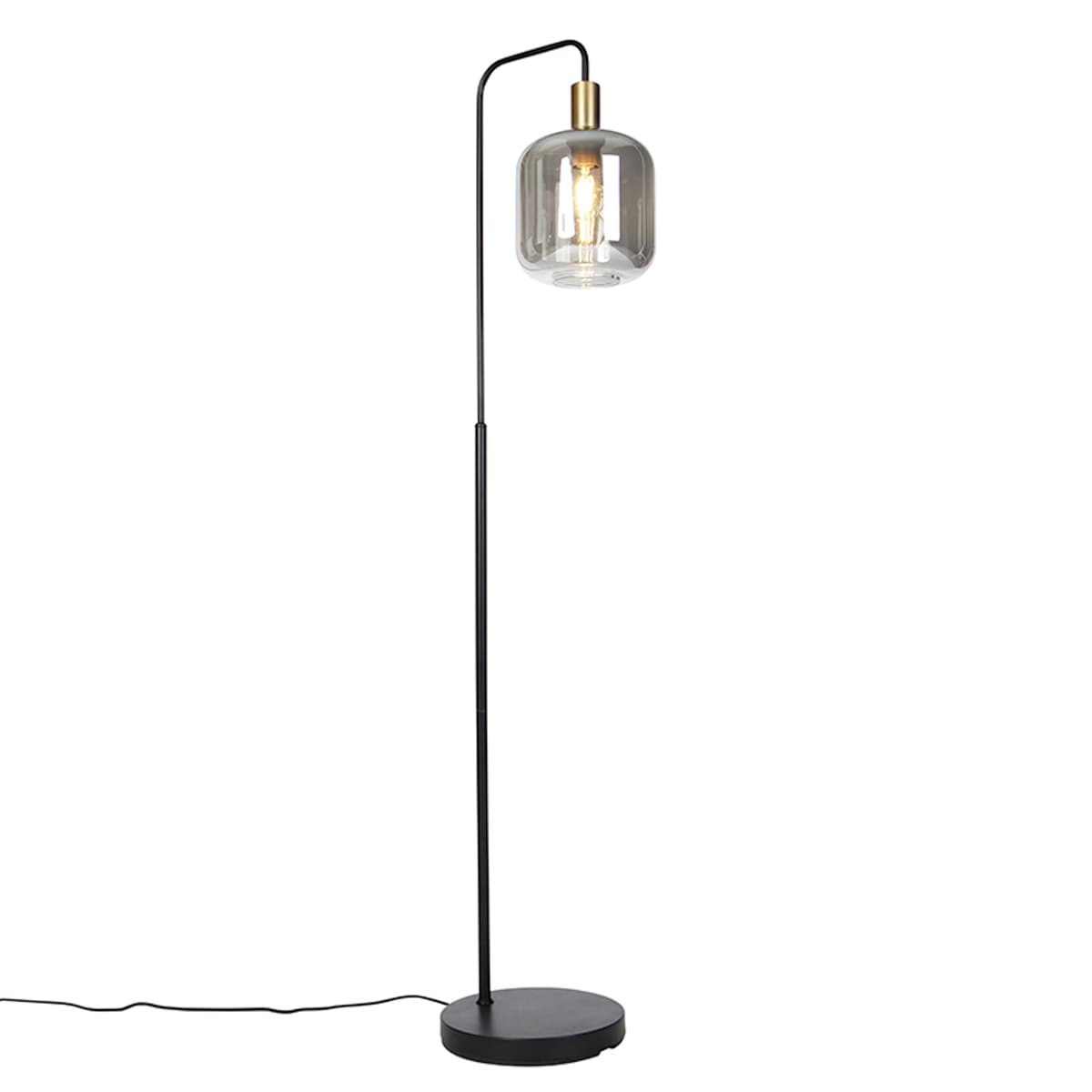 Dizajnová stojaca lampa čierna so zlatom a dymovým sklom - Zuzanna 1