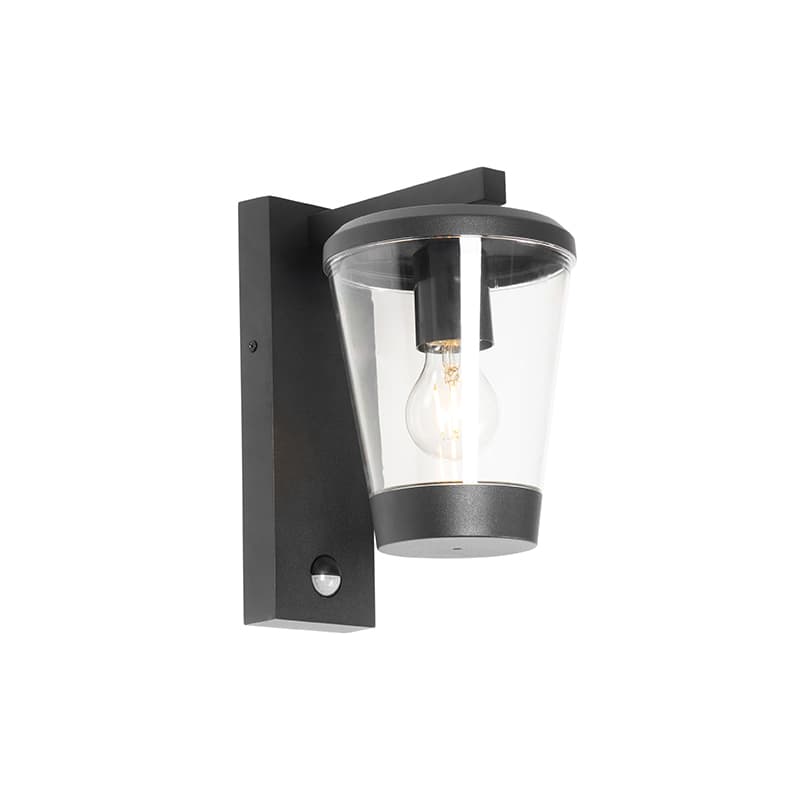 Vonkajšia nástenná lampa čierna IP44 s pohybovým senzorom - Joren