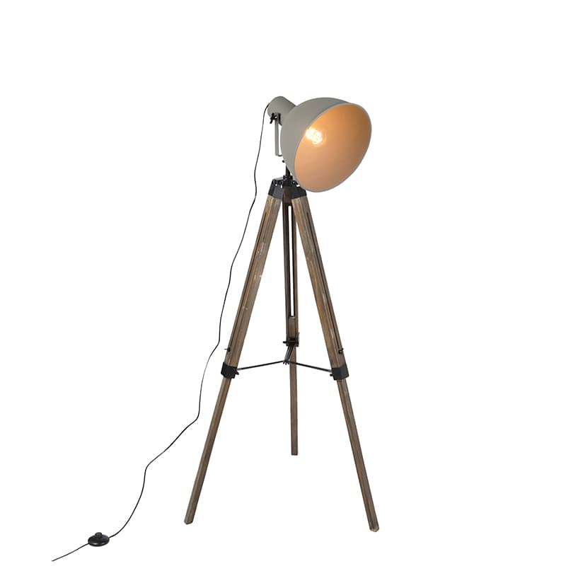 Inteligentná priemyselná trojnohá stojaca lampa drevená s sivou vrátane wifi A60 - Laos 1