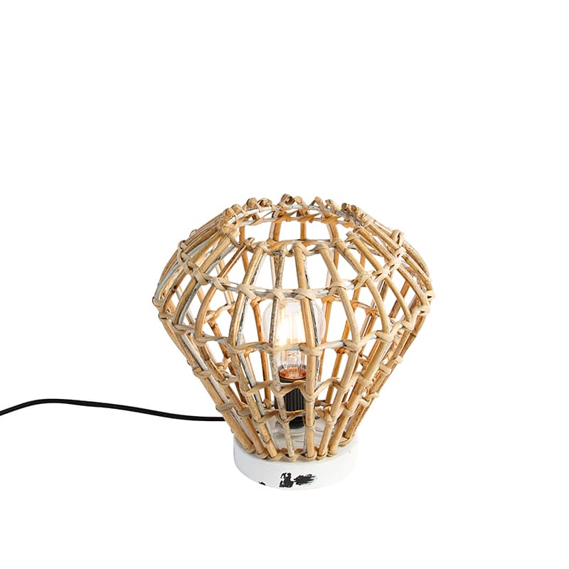 Rustikálna stolná lampa bambusová s bielou - Canna Diamond 1
