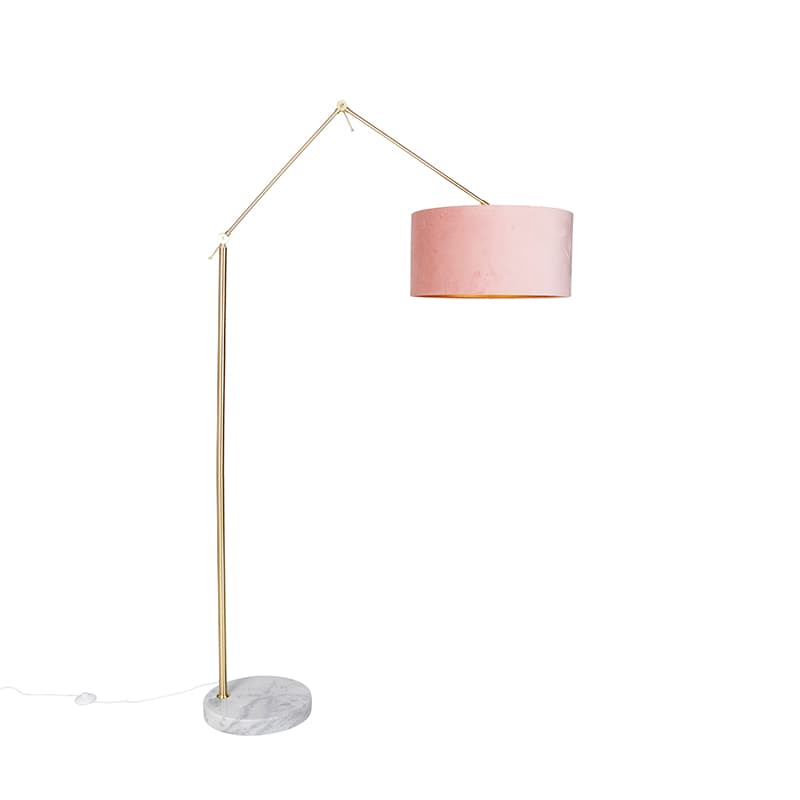 Moderná stojaca lampa zlatý zamatový tienidlo ružový 50 cm - Editor 1