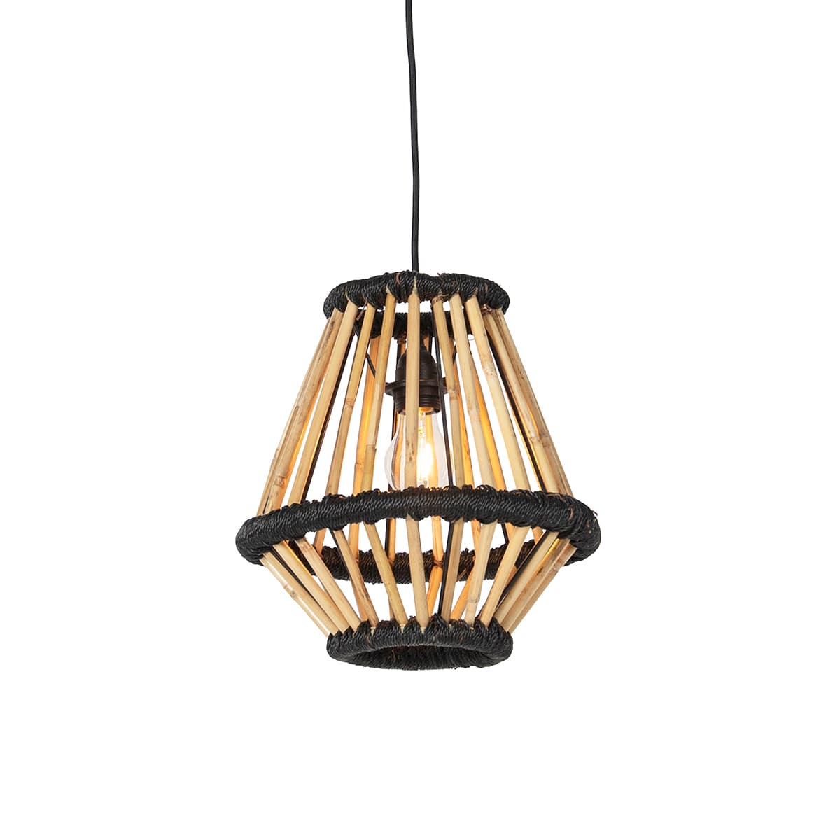Orientálny závesný luster bambusový s čiernou 32 cm - Evalin 1