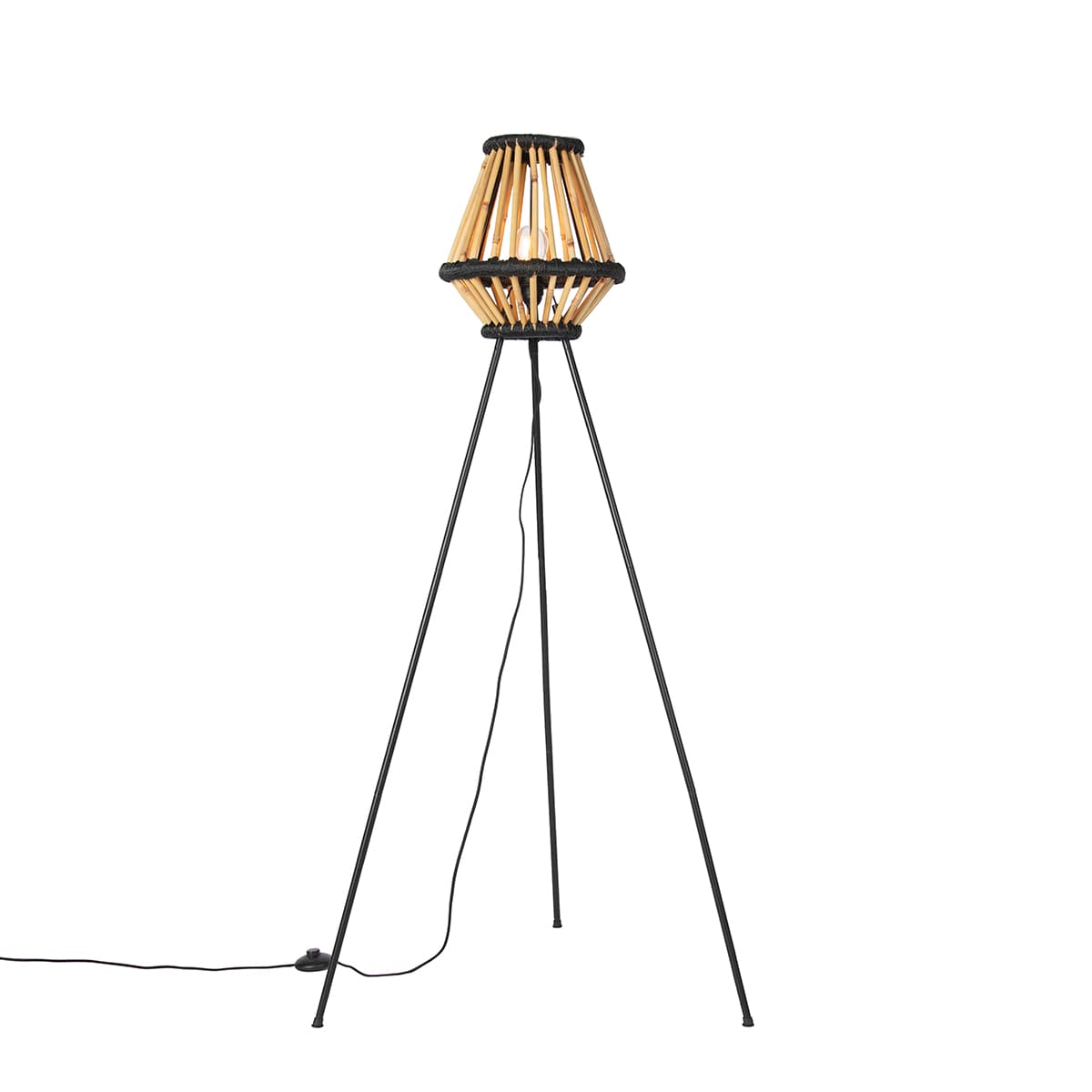 Orientálna trojnohá stojaca lampa bambusová s čiernou - Evalin 1