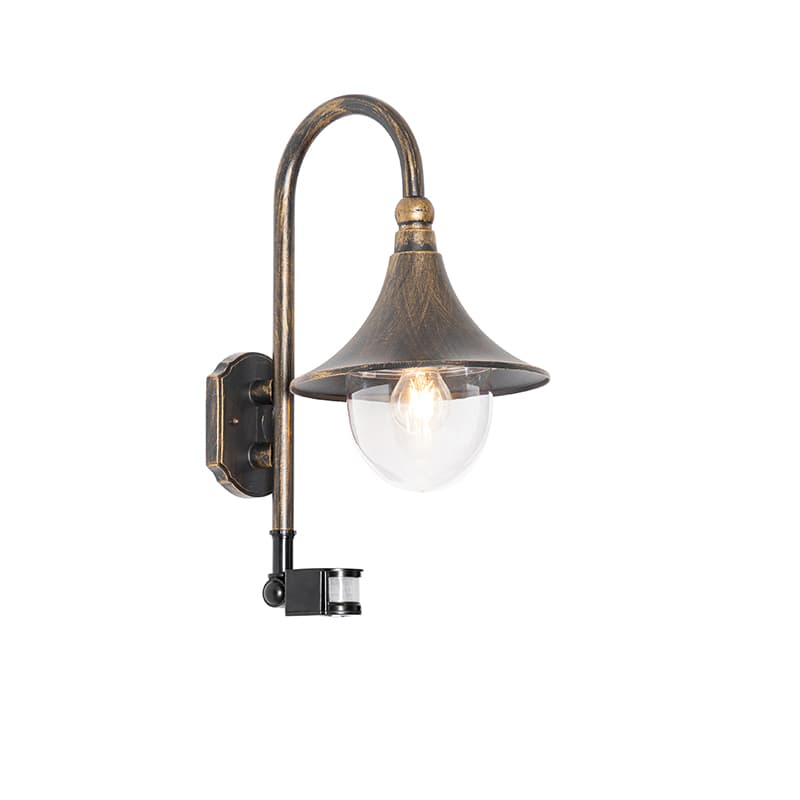 Vonkajšia nástenná lampa starožitné zlato IP44 vrátane snímača pohybu - Daphne 1