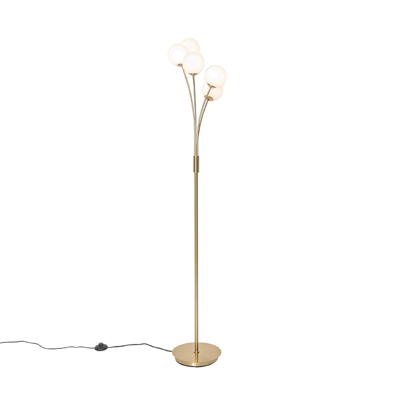Moderná stojaca lampa zlatá s opálovým sklom 5-svetlo - Atény