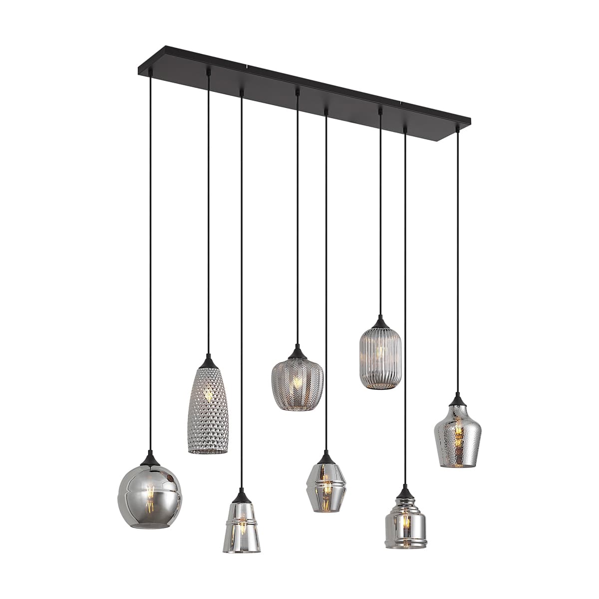 Art Deco závesná lampa čierna s dymovým sklom 8-Lights - Hanne 1