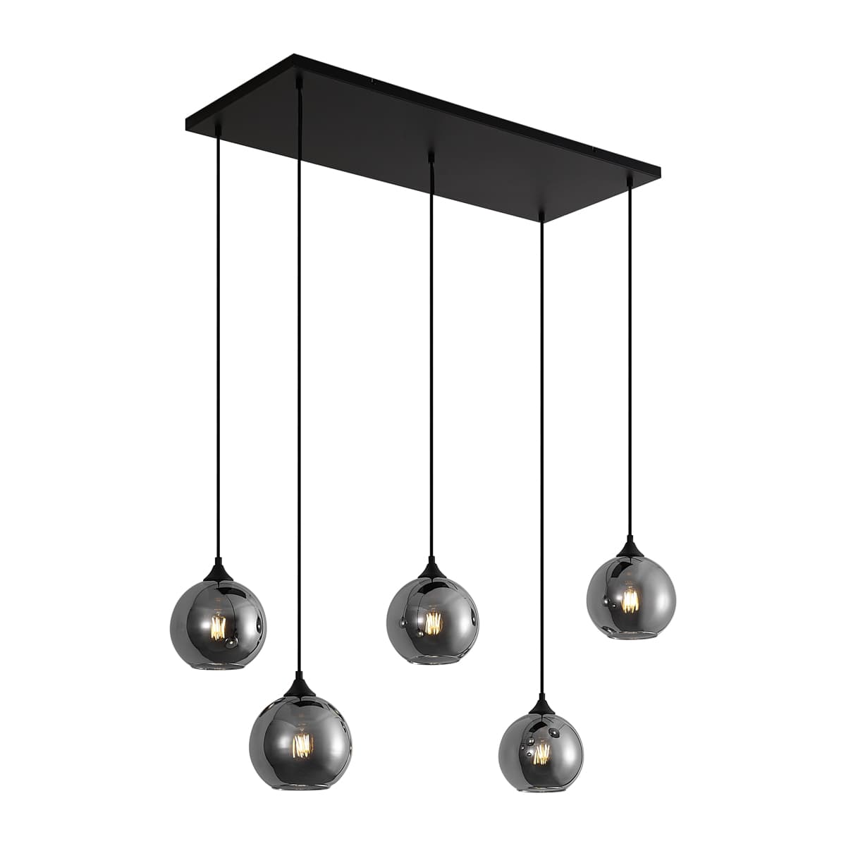 Art Deco závesná lampa čierna s dymovým sklom 5-svetiel - Wallace 1