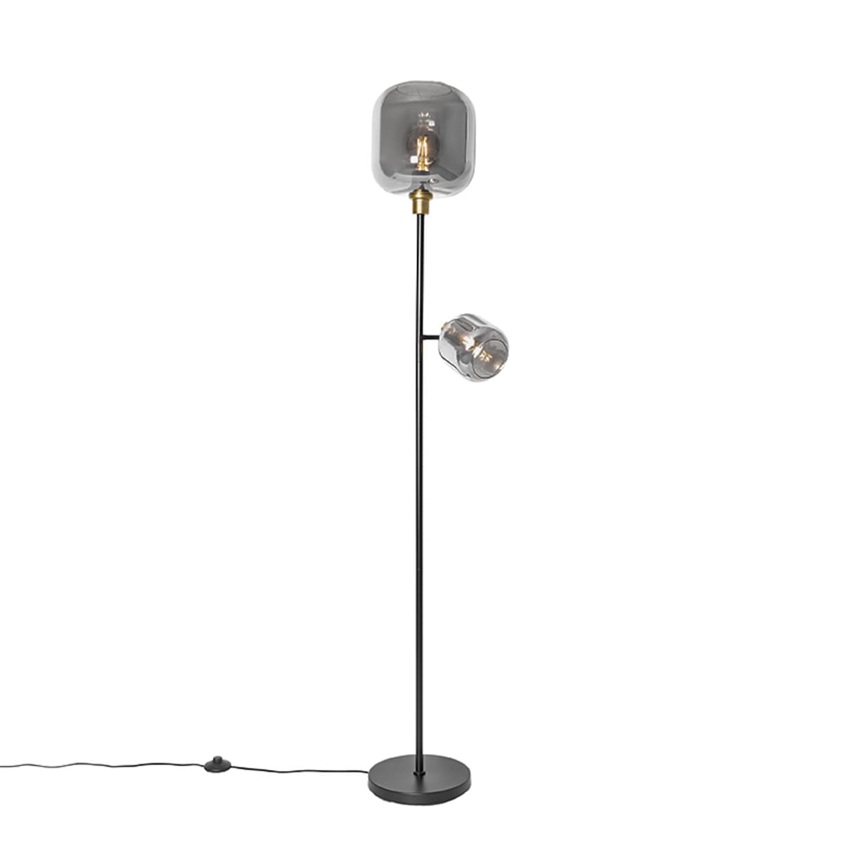 Stojaca lampa čierna so zlatom s dymovým sklom 2-svetlo - Zuzanna
