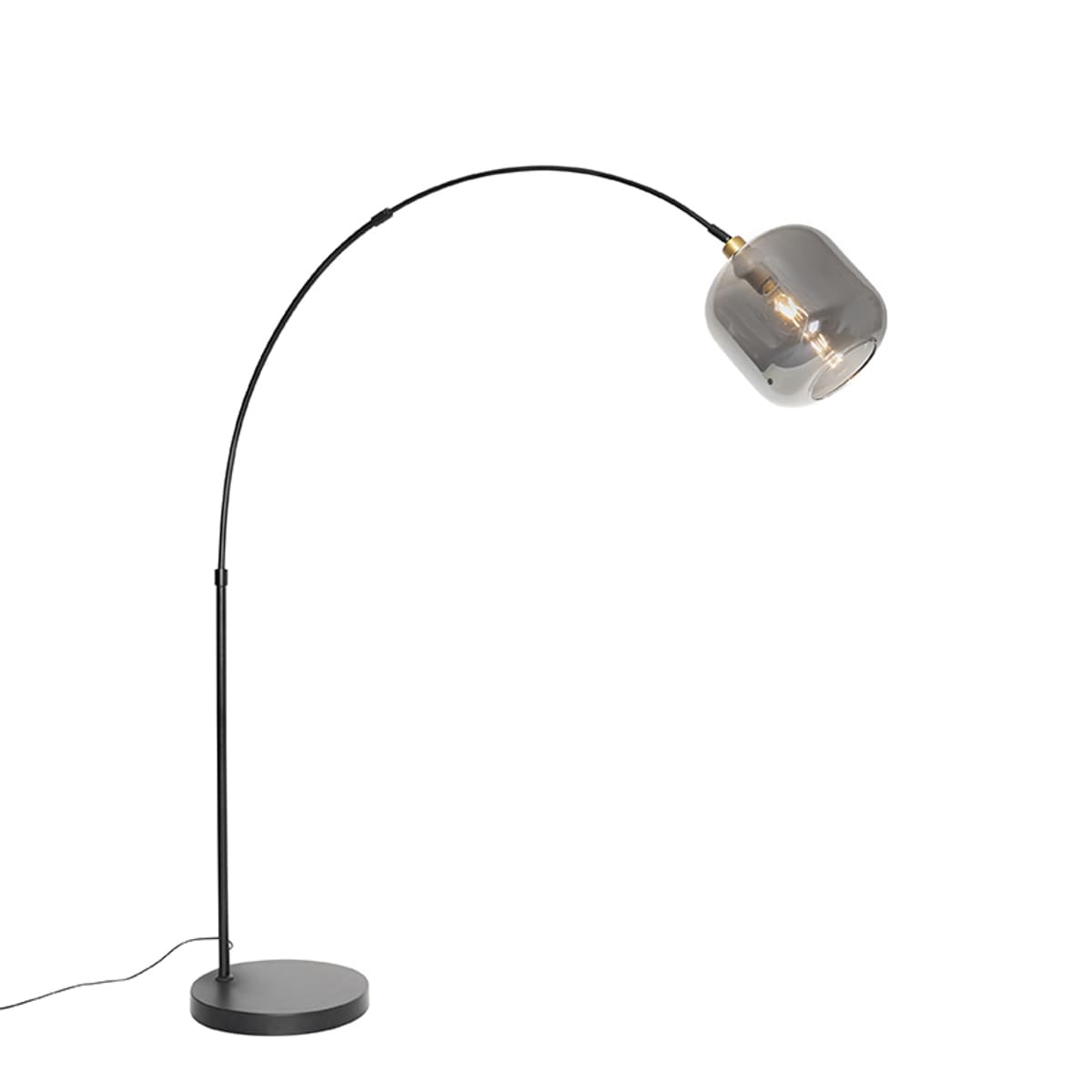 Oblúková lampa čierna so zlatom a dymovým sklom - Zuzanna