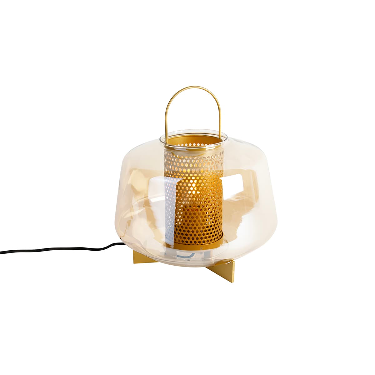 Stolná lampa v štýle Art Deco zlatá s jantárovým sklom 30 cm - Kevin