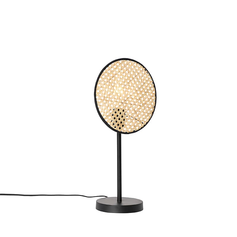 Rustikálna stolná lampa čierna s ratanom 25 cm - Kata 1