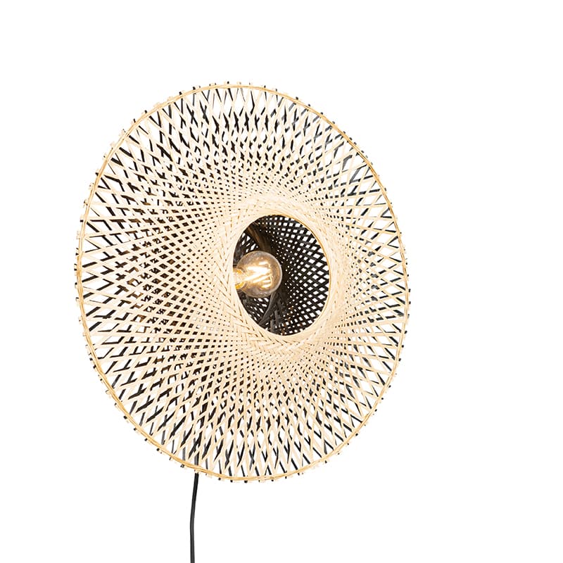 Orientálna nástenná lampa bambus 50 cm so zástrčkou - Rina