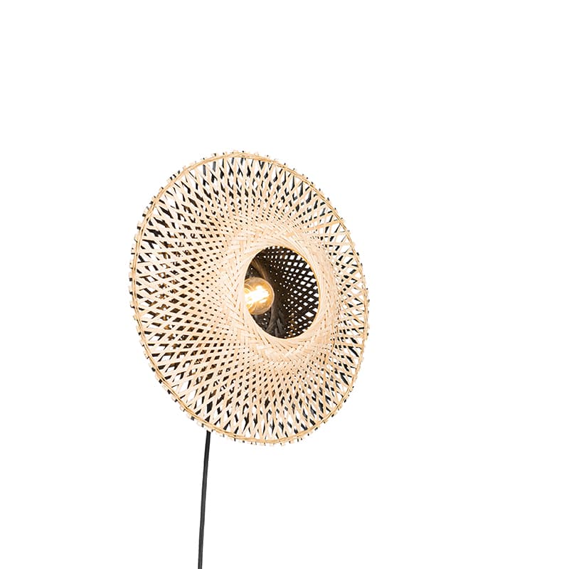 Orientálna nástenná lampa bambus 35 cm so zástrčkou - Rina 1