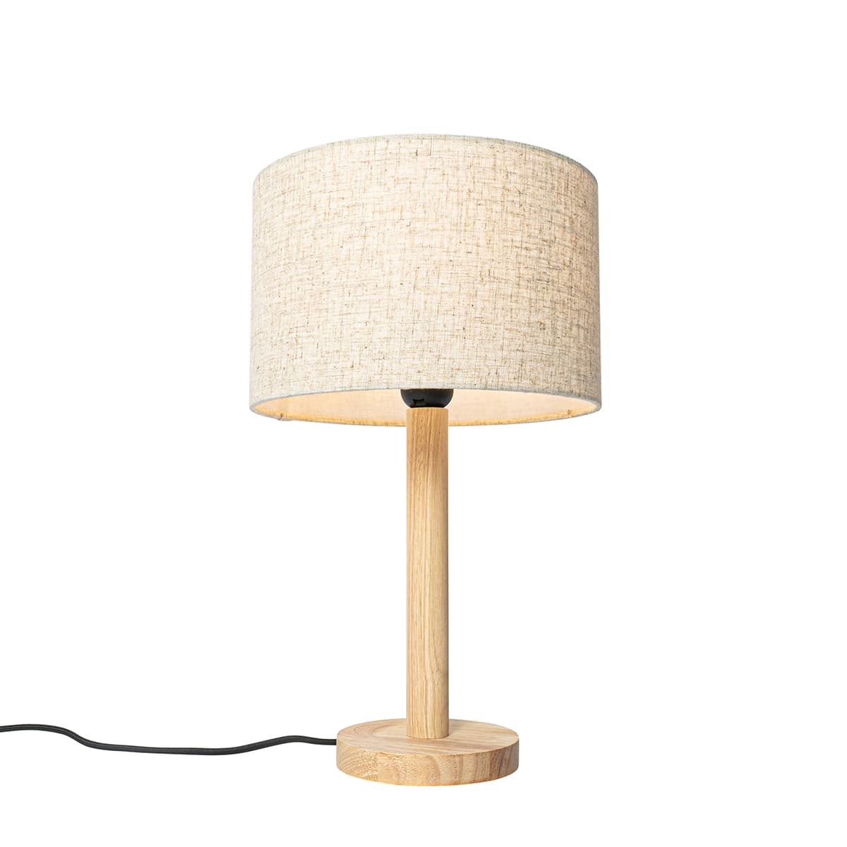 Rustikálna stolná lampa drevená s ľanovým tienidlom béžová 25 cm - Mels 1