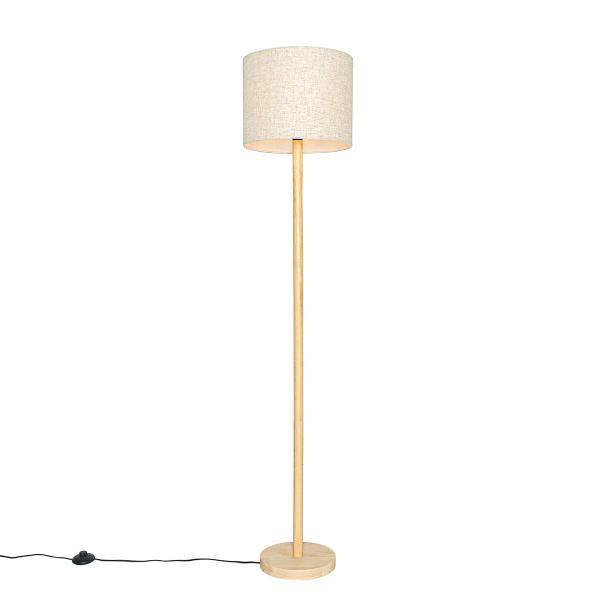 Rustikálna stojaca lampa drevená s ľanovým tienidlom béžová 32 cm - Mels 1