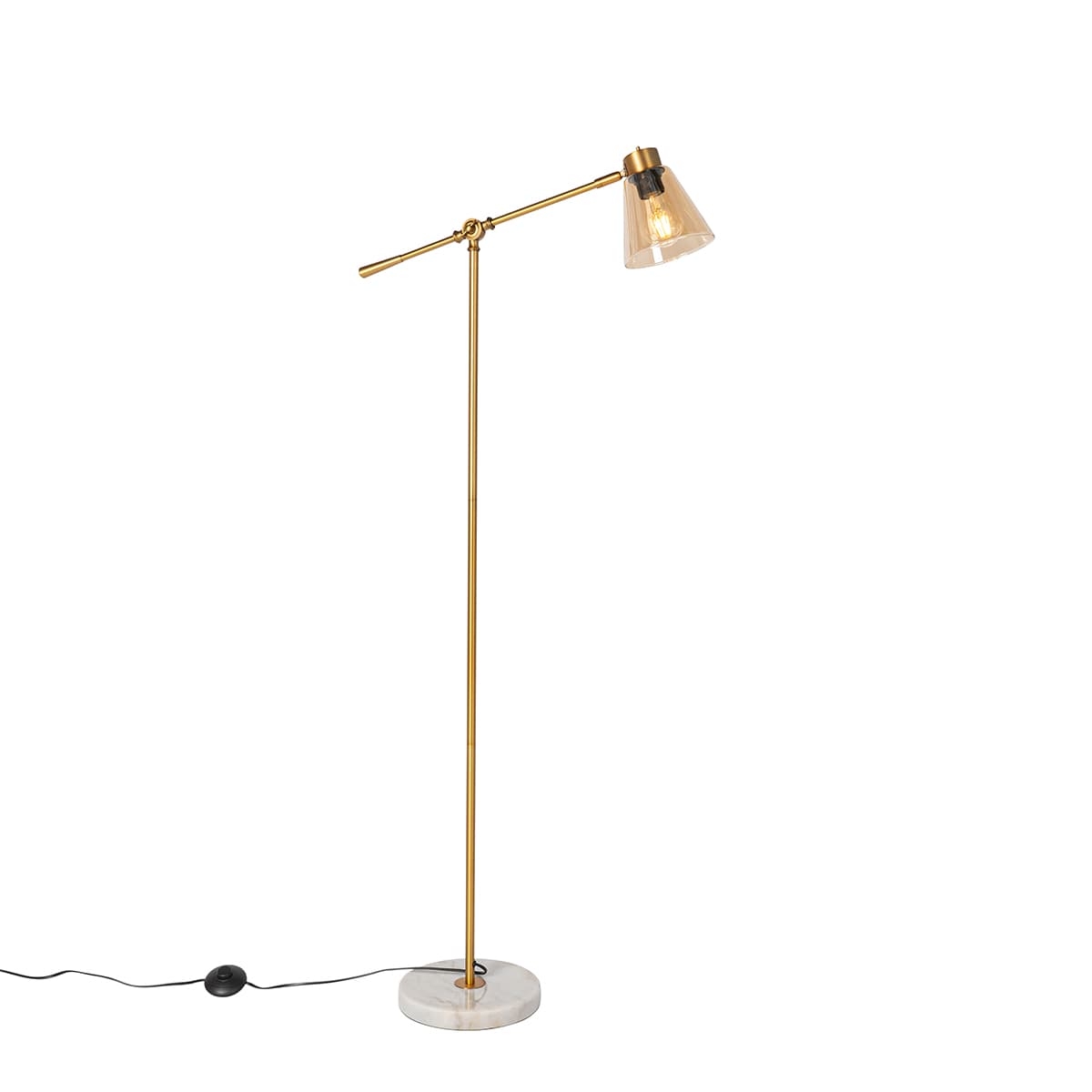 Stojaca lampa v štýle Art Deco bronzová s mramorom a jantárovým sklom - Nina